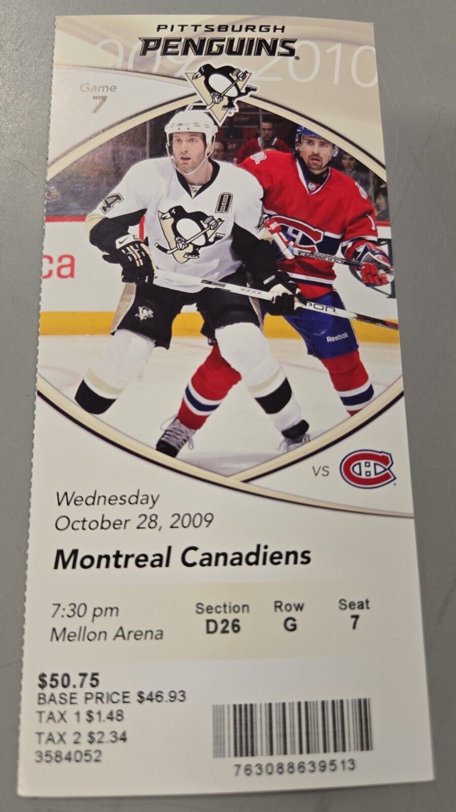 Oct 28 2009 Canadiens @ Penguins Ticket Sidney Crosby 3rd Career Hat Trick