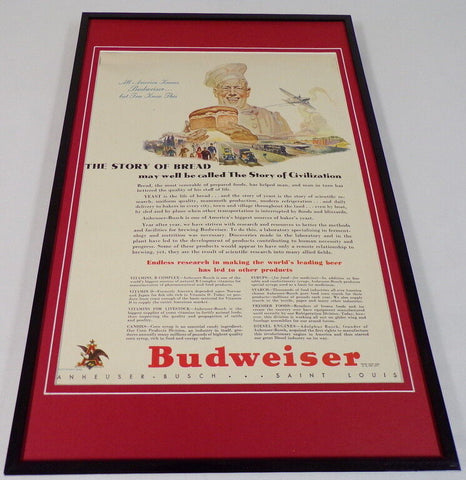 1942 Budweiser Beer / Bread Framed 11x17 ORIGINAL Vintage Advertising Poster