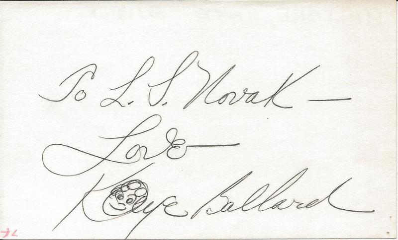 Kaye Ballard Signed 3x5 Index Card E