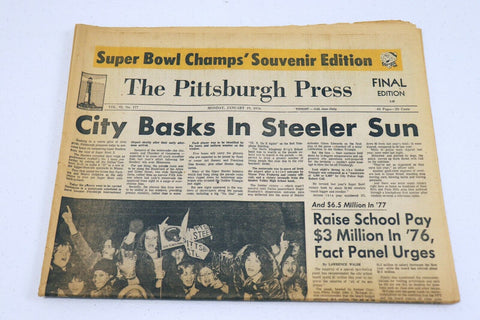 ORIGINAL Vintage Jan 19 1976 Pittsburgh Steelers 2nd Super Bowl Newspaper