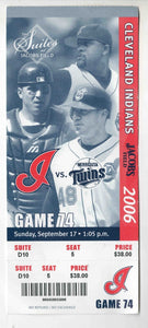 Minnesota Twins Cleveland Indians Sep 17 2006 Ticket Joe Mauer Torii Hunter