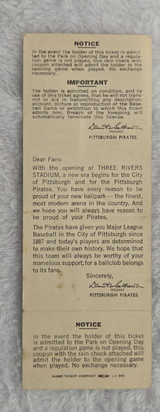 VINTAGE July 16 1970 Pittsburgh Pirates Three Rivers Stadium 1st Opening Game