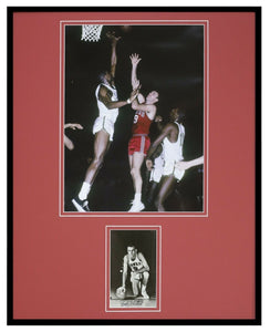 Bob Pettit Signed Framed 16x20 Photo Display JSA Hawks vs Bill Russell C