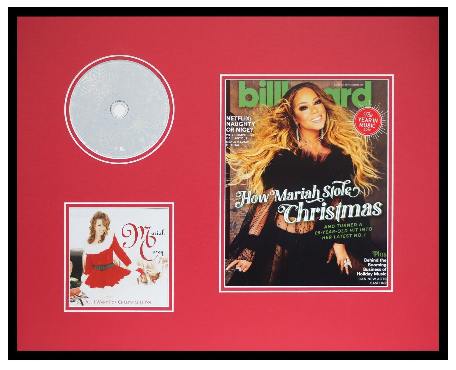 Mariah Carey Framed 16x20 Billboard Cover + All I Want For Christmas CD Display