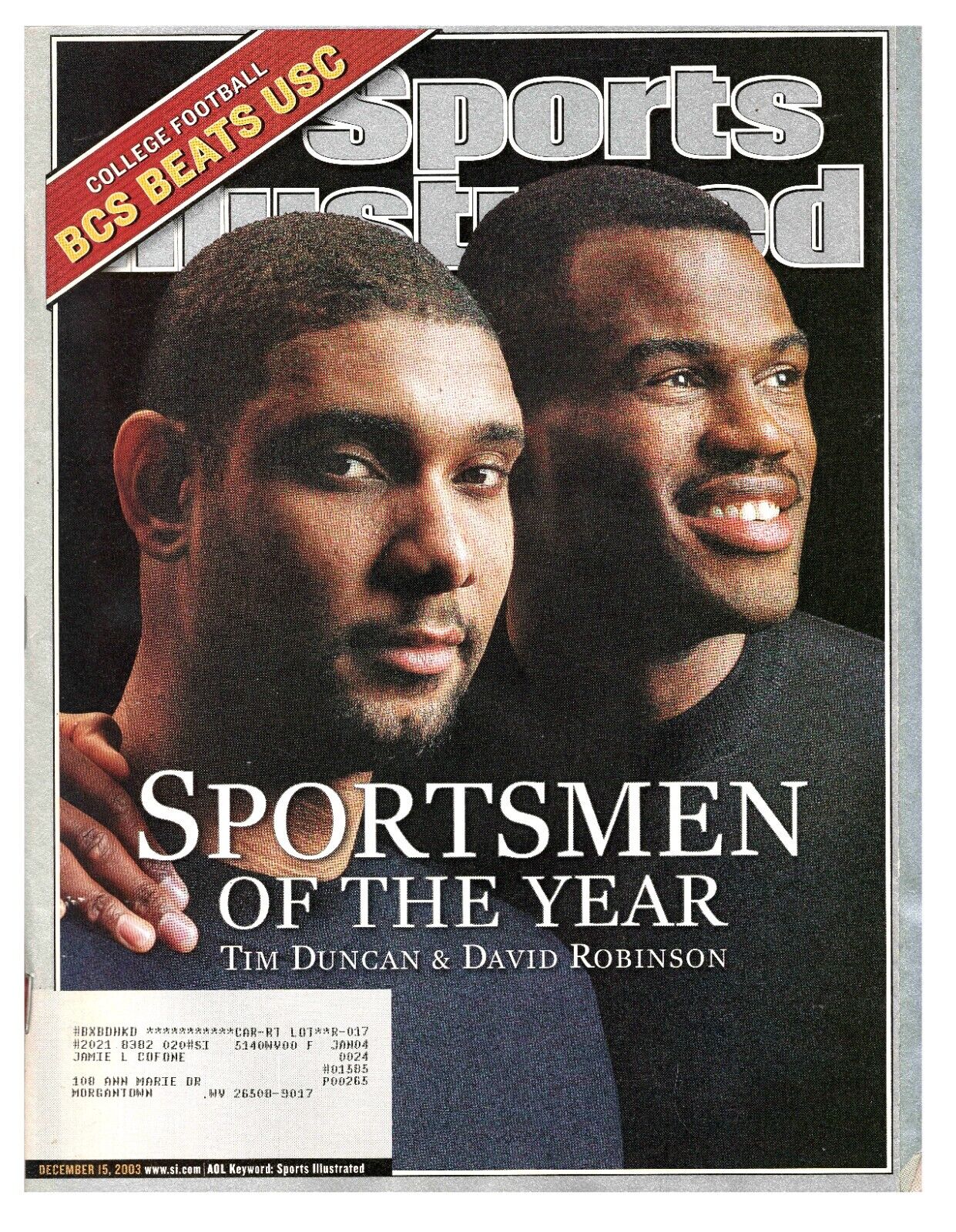 Dec 15 2003 Sports Illustrated Magazine Tim Duncan David Robinson Spurs