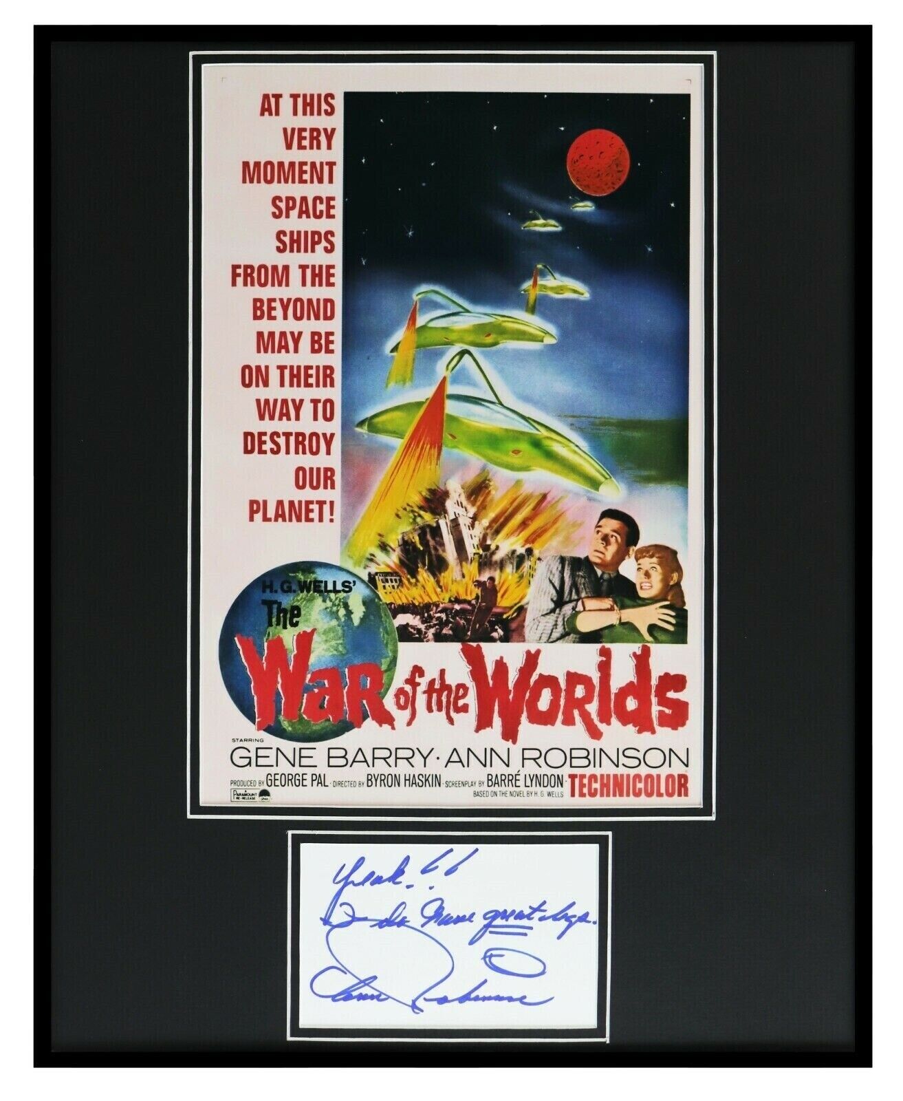 Ann Robinson War of the Worlds Signed Framed 16x20 Poster Photo Display JSA