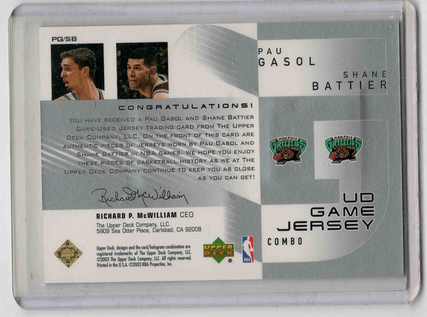 Shane Battier Pau Gasol 2003 Upper Deck Game Jersey Combo PG/SB Grizzlies