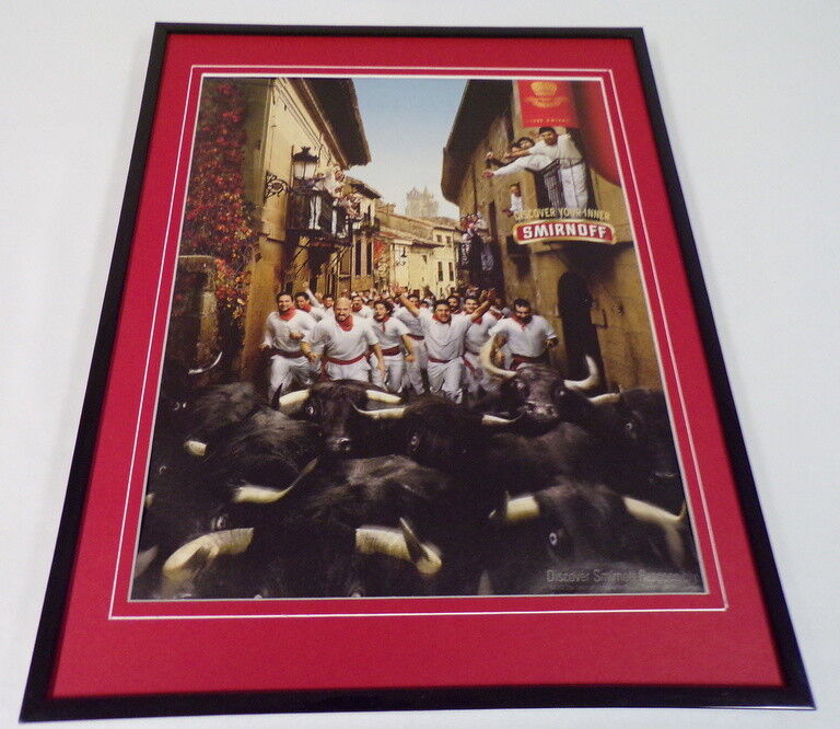 2003 Smirnoff Vodka Running of the Bulls Framed 11x14 ORIGINAL Advertisement