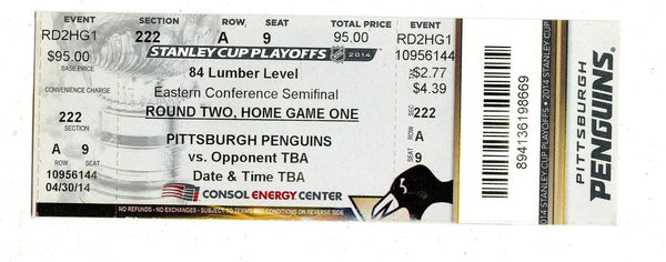 VINTAGE 2014 May 2 2014 Pittsburgh Penguins NY Rangers Playoff Ticket