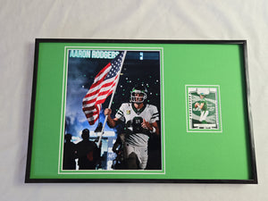 Aaron Rodgers Framed 11x17 Flag Photo + Card Display Jets