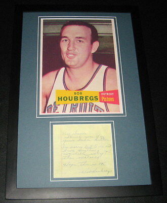 Bob Houbregs Signed Framed 11x17 Note & Photo Display Pistons Celtics