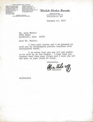 Senator Abe Ribicoff Signed 1977 Typed Letter Connecticut