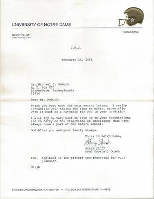 Coach Gerry Faust Signed 1981 Typed Letter Notre Dame