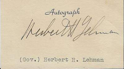 Herbert Lehman Signed Vintage Index Card Governor of New York