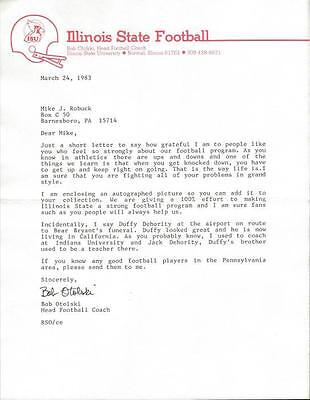 Bob Otolski Signed 1983 Typed Letter Illinois State Coach