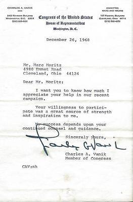 Charles Vanik Signed 1968 Typed Letter Ohio