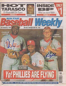 1995 Philadelphia Phillies Signed Baseball Weekly Magazine Len Dykstra C Hayes