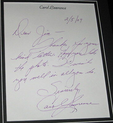 Carol Lawrence Signed Framed 12x18 Letter & Photo Display