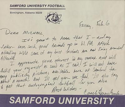 Coach Terry Bowden Signed Handwritten Letter Samford University Akron Auburn