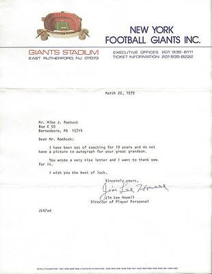 Jim Lee Howell Signed 1979 Typed Letter NY Giants Coach