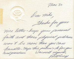 Bill Curry Signed Handwritten Letter Packers