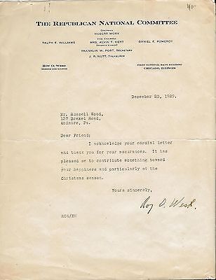 ORIGINAL 1929 Republican National Committee Hand Signed Letter Roy West Illinois