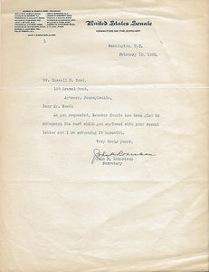 Signed 1930 Letter from Senator George Norris Secretary on Senate Letterhead