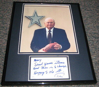 Tex Schramm Signed Framed 11x14 Note & Photo Display JSA Cowboys