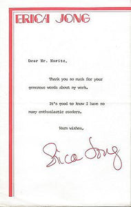 Erica Jong Signed Typed Letter