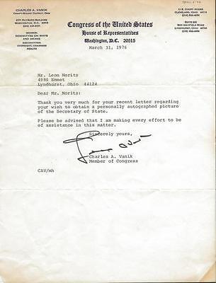 Charles Vanik Signed March 1976 Typed Letter Ohio