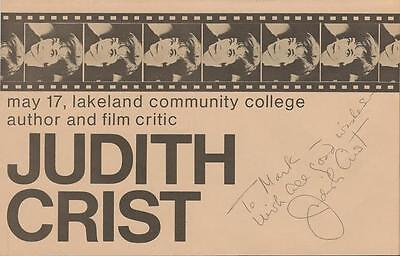 Judith Crist Signed Lecture Series Program Film Critic