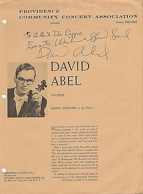 David Abel & Martin Smith Signed 1962 Providence Concert Program