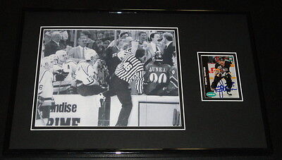 Bryan Trottier Signed Framed 11x17 Photo Display FIGHT Penguins vs Caps Coaches